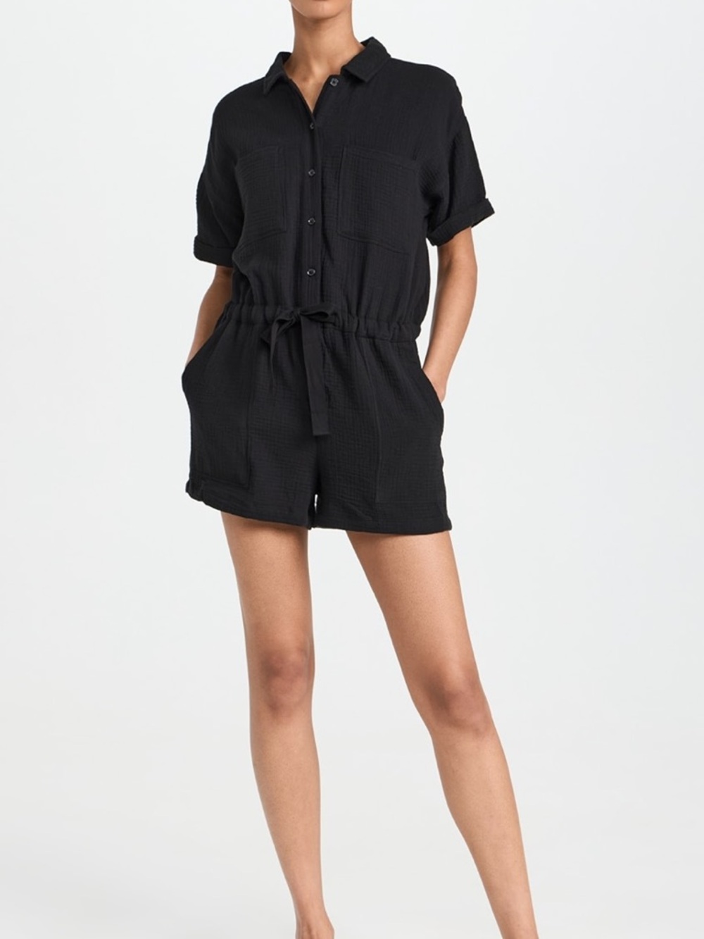 Z Supply Black Short-Sleeve Gauze Romper